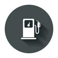 Fuel gas station icon in flat style. Car petrol pump flat illustration with long shadow. vector