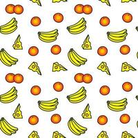 Color vector pattern with orange, cheese and bananas