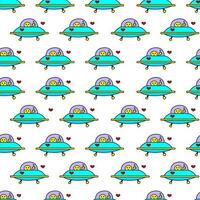 Colored vector pattern with an alien on a flying saucer in space