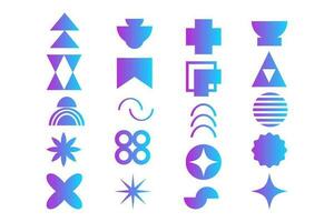 Set geometric gradient shapes contemporary modern trendy elements basic forms isolated on white background, futuristic figures, minimal abstract. Vector illustration