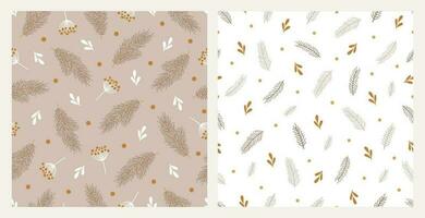 Set of two christmas botanical seamless patterns. vector