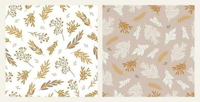 Set of two christmas botanical seamless patterns. vector