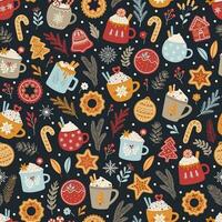 Christmas seamless pattern with traditional holiday symbols vector