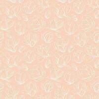 Seamless pattern with blooming magnolia flowers in sketch style. vector