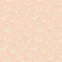 Seamless pattern with blooming magnolia flowers in sketch style. vector