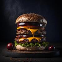 A mouthwatering gourmet burger with all the fixings photo