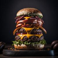 A mouthwatering gourmet burger with all the fixings photo