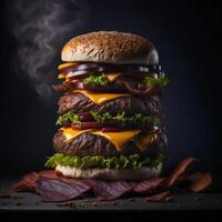 A mouthwatering gourmet burger with all the fixings ai generated photo