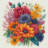 A vibrant and whimsical hand-drawn bouquet of decorative flowers in a watercolor style ai generated photo