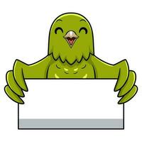 Cute green canary cartoon holding blank sign vector