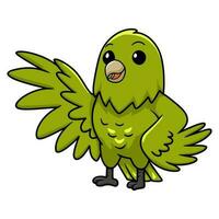 Cute green canary cartoon waving hand vector