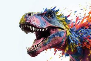 Abstract of Tyrannosaurus rex or T-rex dinosaur portrait in Cretaceous period with multi colored colorful isolated on white background, Vibrant bright, with Generative AI. photo