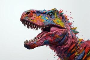 Abstract of Tyrannosaurus rex or T-rex dinosaur portrait in Cretaceous period with multi colored colorful isolated on white background, Vibrant bright, with Generative AI. photo