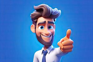 Cute cartoon character portrait smart handsome man pose in front of camera, male with uniform, colorful background, minimal style, with Generative Ai. photo