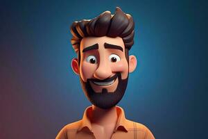 Cute cartoon character portrait smart handsome man pose in front of camera, male with uniform, colorful background, minimal style, with Generative Ai. photo