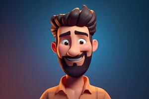 Cute cartoon character portrait smart handsome man pose in front of camera, male with uniform, colorful background, minimal style, with . photo
