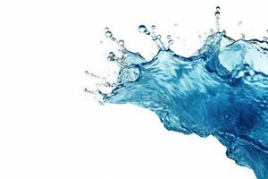 Blue water swirl splash with little bubbles isolated on white background, liquid flowing in form of wave, with . photo
