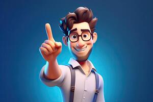 Cute cartoon character portrait smart handsome man pose in front of camera, male with uniform, colorful background, minimal style, with Generative Ai. photo