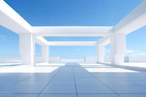 White minimal architecture building background empty wide space for mock up, concrete floor car park, cement garage design scene with copy space, with . photo