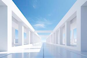 White minimal architecture building background empty wide space for mock up, concrete floor car park, cement garage design scene with copy space, with . photo