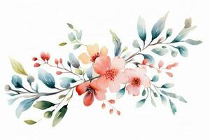 acuarela de tropical primavera floral verde hojas y flores elementos aislado en blanco fondo, ramos de flores saludo o Boda tarjeta decoración, con generativo ai. foto