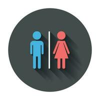 WC, toilet flat vector icon . Men and women sign for restroom with long shadow.