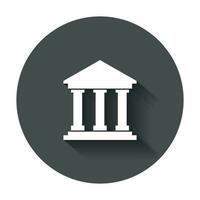 Bank building icon in flat style. Museum vector illustration with long shadow.