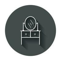 Furniture table with mirror icon. Mirror vector illustration with long shadow.