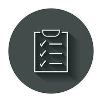 To do list icon. Checklist, task list vector illustration in flat style. Reminder concept icon with long shadow.