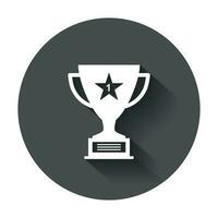 Trophy cup flat vector icon. Simple winner symbol. Illustration with long shadow.