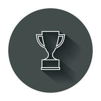 Trophy cup flat vector icon in line style. Simple winner symbol. Illustration with long shadow.