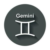 Gemini zodiac sign. Flat astrology vector illustration with long shadow.