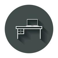 Furniture table with laptop computer icon. Table vector illustration with long shadow.