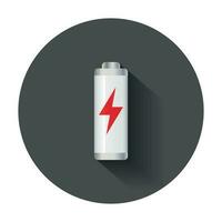 Low level battery charge level indicator. Vector illustration with long shadow.