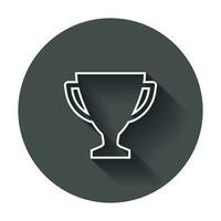 Trophy cup flat vector icon in line style. Simple winner symbol. Illustration with long shadow.