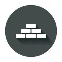 Wall brick icon in flat style. Wall symbol illustration with long shadow. vector