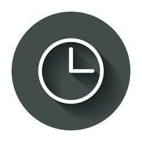 Clock icon illustration. Flat vector clock pictogram with long shadow.