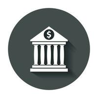 Bank building icon in flat style. Museum vector illustration with long shadow.