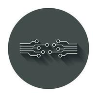 Circuit board icon. Technology scheme symbol flat vector illustration with long shadow.