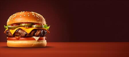 Isolated a Burger on Empty Space Background with Copy Space. Banner with empty space background. AI Generated photo