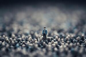 solitario hombre entre gris multitud. atmosférico concepto de tristeza, soledad, consideración y buscar para sentido en vida creado con generativo ai tecnología foto