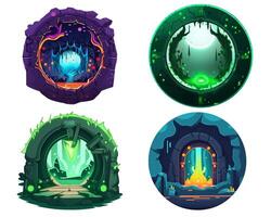 Magical portal for game. Icon for RPG fantasy illustrations. Colorful Magical world. Set of Flat colorful cartoon isolaed on white created with Generative AI Technology photo