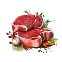 carne filete. crudo carne para cocinando. Fresco vegetales y especias acuarela ilustración creado con generativo ai tecnología foto