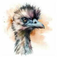 Emu ostrich in watercolor style. Wild animal bird from the savannah or zoo created with Generative AI Technology photo