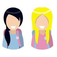 Schoolgirl girl in blue and pink clothes. Teenager with a backpack. Avatar for a social network. A set of women. Flat illustration vector