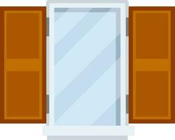 Window with open wooden sashes. Glass and white frame. Element of facade of house and building. Cartoon flat illustration vector