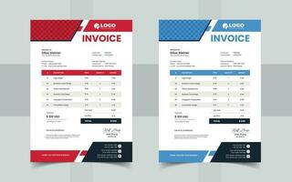 Modern colorful red or blue invoice template vector