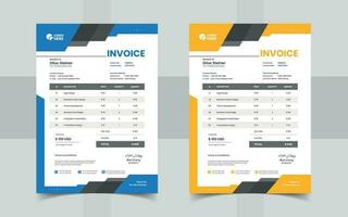 Modern corporate blue or yellow business invoice template vector