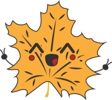 Cute happy funny leaf with kawaii eyes. Cartoon cheerful fall mascot png