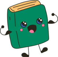 Cute happy funny book with kawaii eyes. Cartoon cheerful school mascot png